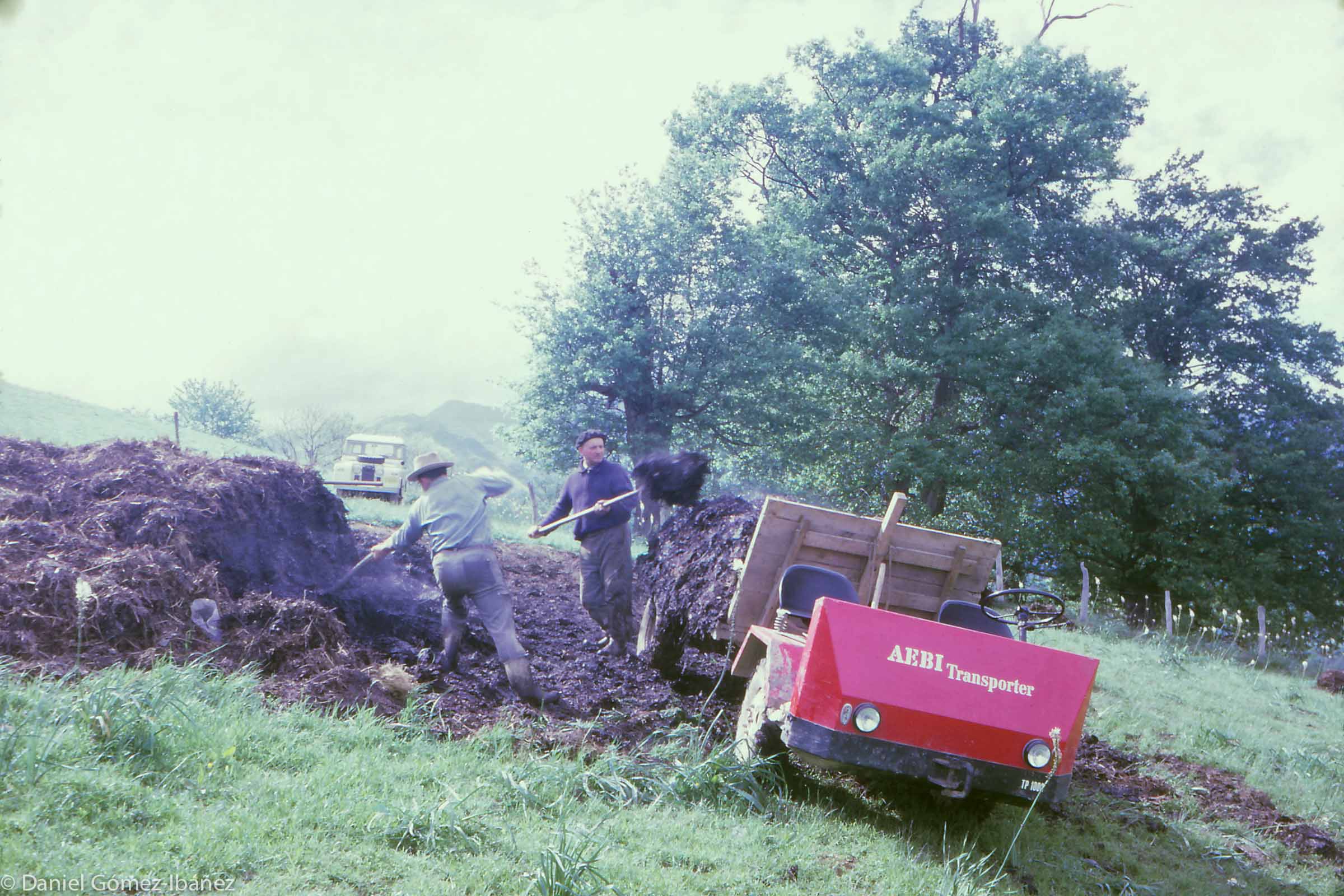 Jeeps could do almost any job in the mountains, but they eventually wore out. As farmers gradually prospered they could invest in newer equipment, like this Swiss vehicle made especially for mountain agriculture. [Bizkarenea Farm, near Baïgorry, Pyrénées-Atlantiques, France, 1968]