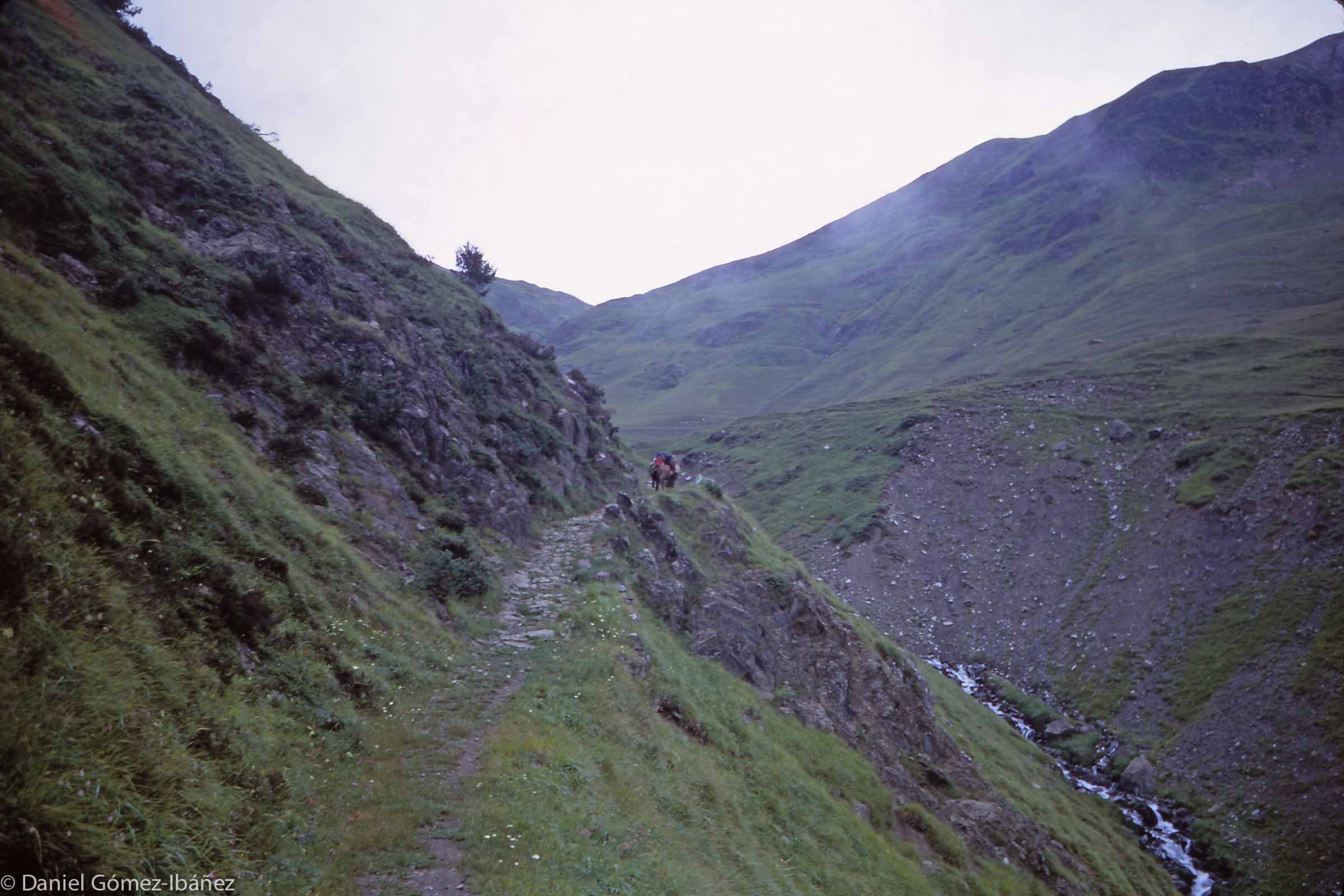 The trail is narrow and steep in places. It will take two hours to reach the herders' summer cabin on the summer grazings.